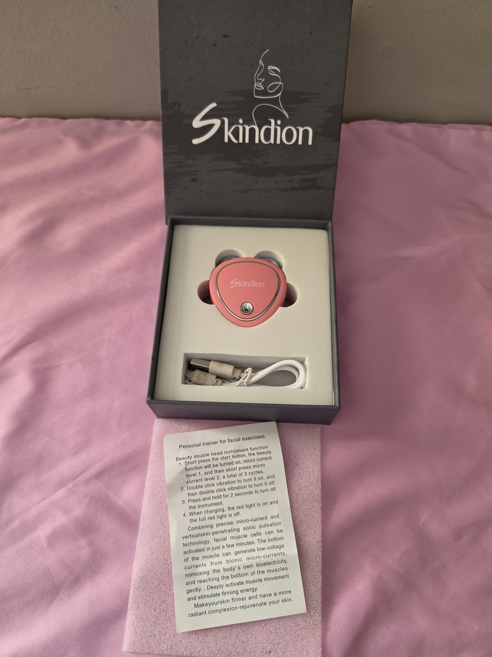 New Skindion Facial Microcurrent Device - Pink Premium Toning Massager Open Box